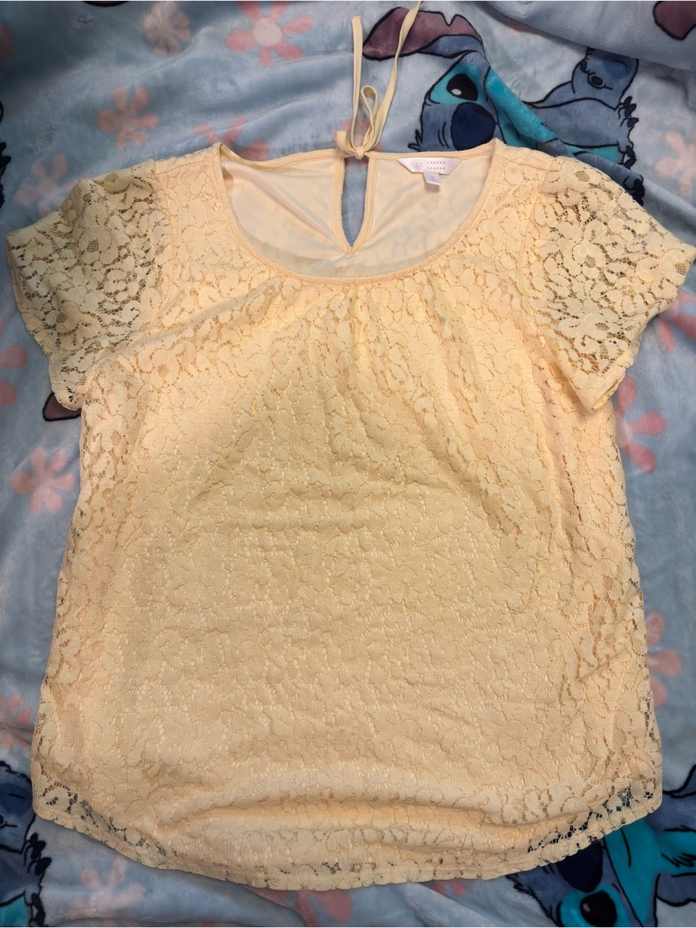 LC Lauren Conrad Soft Pale Yellow Lace Tie-Back Blouse